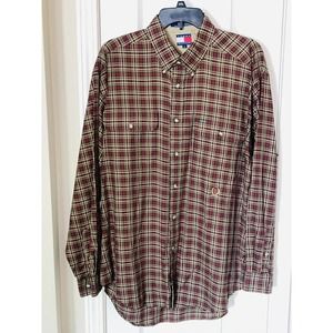 Tommy Hilfiger Men's Long Sleeve‎ Button Down Shirt Large Brown Red Plaid